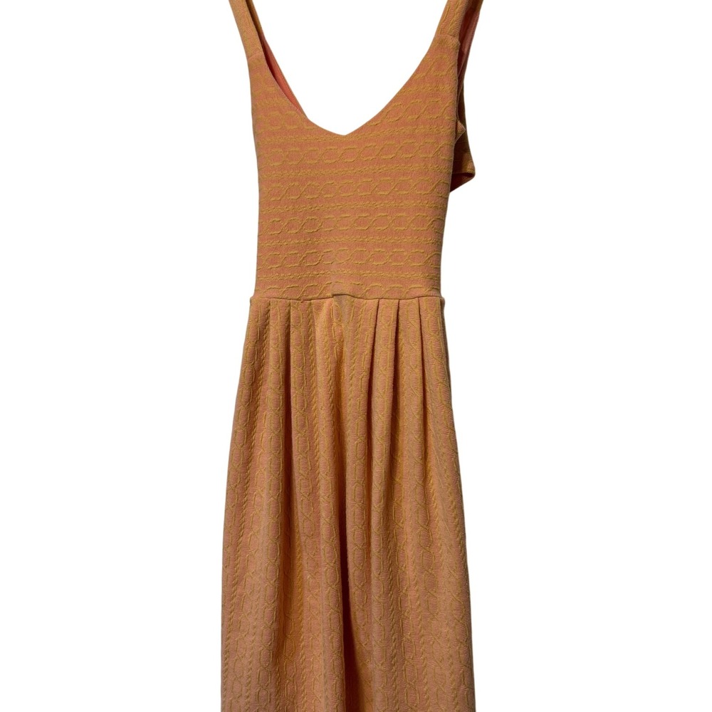 Anthropologie Postmark Textured Knit V Neck Fit Flare Mini Dress Peach XS